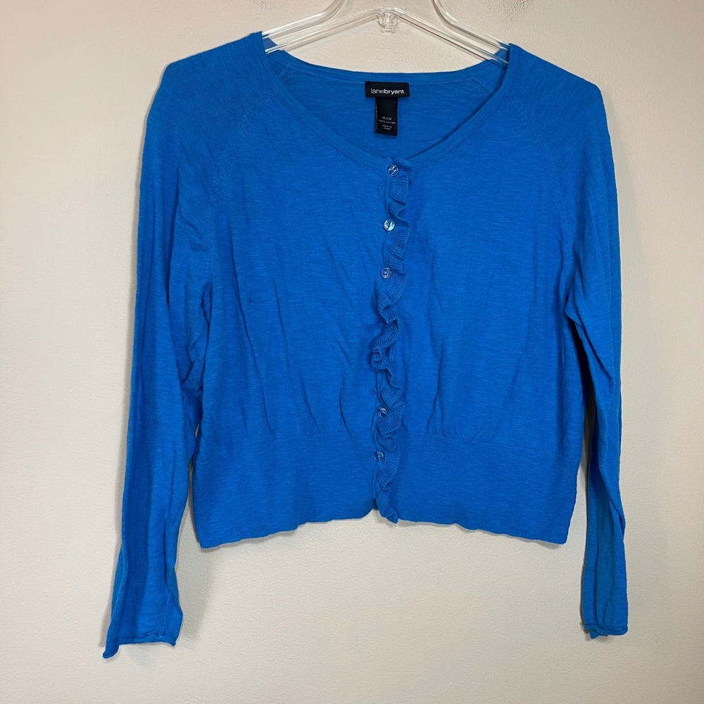 Lane Bryant Blue Ruffle Front Button Up Cotton Cardigan Sweater Plus Size 18/20